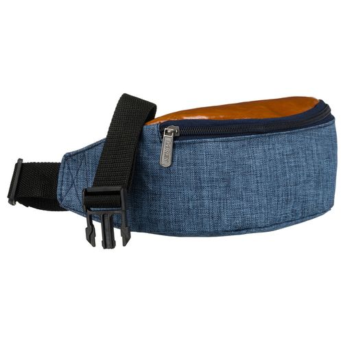 granatowo-brązowa saszetka z poliestru z zewnętrzną kieszenią na suwak na Arena.pl