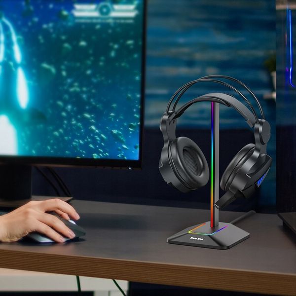 STOJAK STATYW NA SŁUCHAWKI NEW BEE GAMINGOWY PODŚWIETLENIE RGB LED HUB USB zdjęcie 6