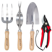 Zestaw 4 Narzędzi Ogrodowych Stal Nierdzewna Drewno Jesionowe Łopatka