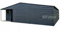 GARAŻ BLASZANY 9m x 6m + wnęka dwuspad - 2x Brama + 3x okno + drzwi + rynny - antracyt BOX25 9x6