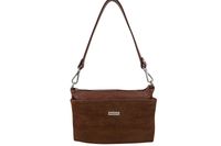 Pojemna torebka listonoszka ze skóry i zamszu - Brązowa