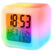 Budzik zegar z termometrem kameleon płynnie zmienia kolory RGB