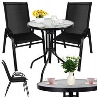 Zestaw Mebli na Mały Balkon Ogród Taras 2 Krzesła i Szklany Stolik Kawowy