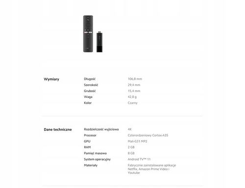 Xiaomi SMART TV STICK 4K 8 GB FOLIA na Arena.pl