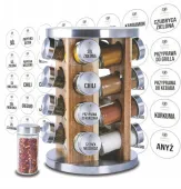 Stojak na przyprawy PRZYPRAWNIK obrotowy + NAKLEJKI drewniany nierdzewny