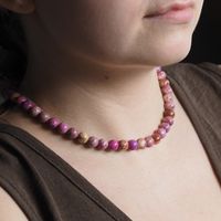 Naszyjnik - Jaspis cesarski różowy kulki i srebro złocone