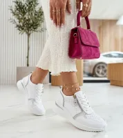Białe Skórzane Sneakersy Na Krytej Koturnie Cambell 38