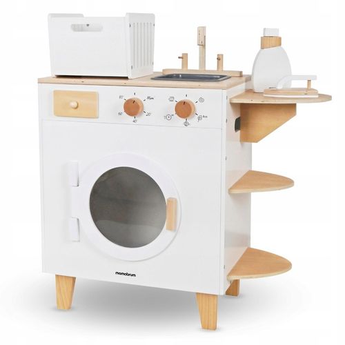 DREWNIANA PRALKA XXL - Z ŻELAZKIEM, KOSZEM, UMYWALKĄ - PRANIE MONTESSORI na Arena.pl