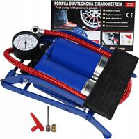 POMPKA NOŻNA DWUTŁOKOWA SAMOCHODOWA ROWEROWA Z MANOMETREM TUV + KOŃCÓWKI