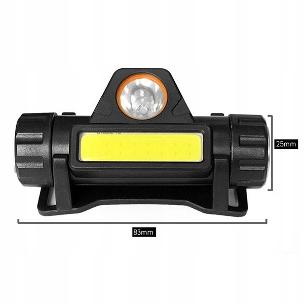 Mała lekka latarka czołowa nagłowna akumulatorowa LED T6+ moduł COB zdjęcie 3