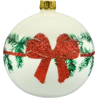 Bombki okrągłe kremowe z kokardą