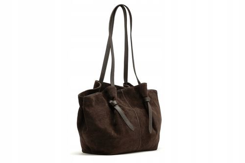 Czekoladowa torebka zamszowa shopper brąz SKÓRA ZAMSZ NATURALNY Vera Pelle na Arena.pl