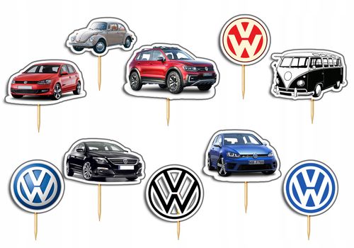 TOPPERY NA TORT OZDOBNE DEKORACJA ZESTAW - SAMOCHODY VOLKSWAGEN 10szt. na Arena.pl