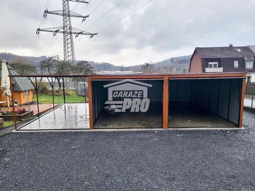 Garaż blaszany 6x6 + 3x6 wiata  Brama x2 złoty dąb spad w tył GP132 na Arena.pl