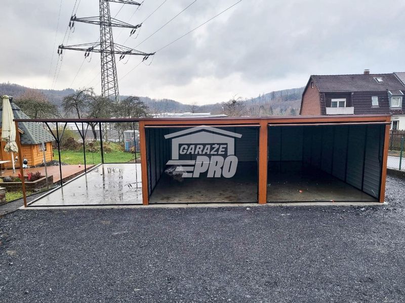 Garaż blaszany 6x6 + 3x6 wiata  Brama x2 złoty dąb spad w tył GP132 zdjęcie 8