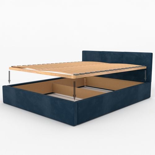 ŁÓŻKO TAPICEROWANE DO SYPIALNI 180x200 PODWÓJNE Z POJEMNIKIEM GRANATOWE na Arena.pl