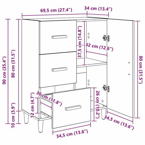 Bufet Czarny dąb 34 x 69.5 x 90 cm Materiał drewnopochodny na Arena.pl