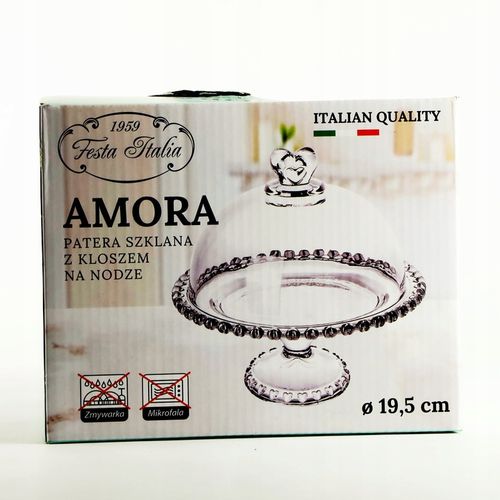 PATERA SZKLANA Z KLOSZEM I NÓŻKĄ 19,5CM NA CIASTO DESER SERY DO SERWOWANIA na Arena.pl