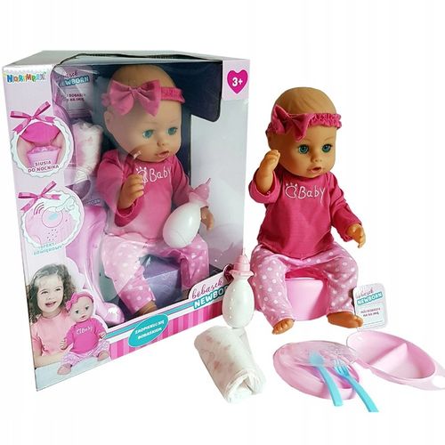 LALKA SIKAJĄCA BOBAS 43cm NEW BORN Bobasek BUTELKA NOCNIK pielucha na Arena.pl