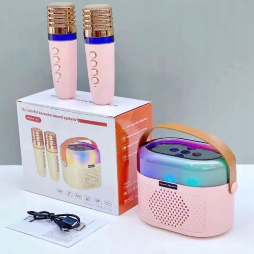 PRZENOŚNY BEZPRZEWODOWY ZESTAW KARAOKE GŁOŚNIK BLUETOOTH 2X MIKROFON RGB na Arena.pl