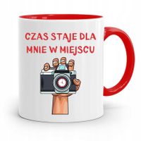 Kubek Czerwony Fotografa Czas Staje W Miejscu Z Nadrukiem Ze Zdjęciem