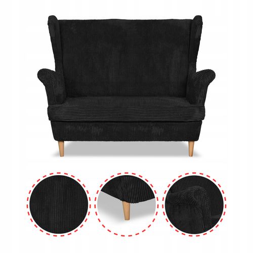 Zestaw wypoczynkowy uszak Bonito sofa fotele Family Meble czarny sztruks na Arena.pl