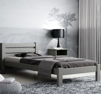 ŁÓŻKO 80X200 DREWNIANE WYSOKI ZAGŁÓWEK SZARE + STELAŻ