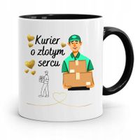 Kubek Czarny Dla Kuriera O Złotym Sercu Prezent Z Nadrukiem Ze Zdjęciem