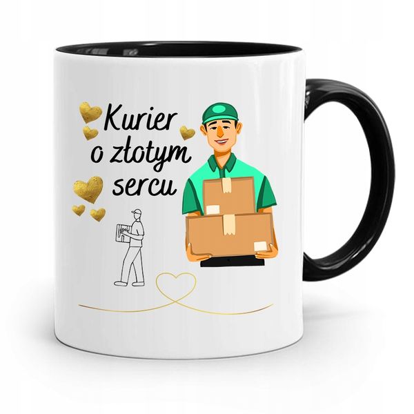 Kubek Czarny Dla Kuriera O Złotym Sercu Prezent Z Nadrukiem Ze Zdjęciem zdjęcie 1