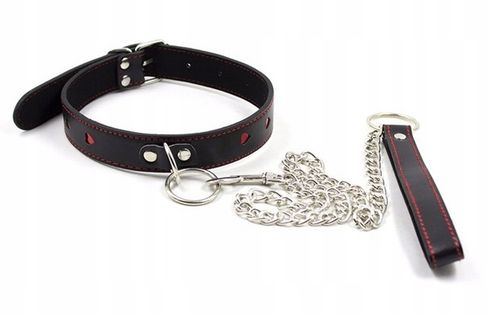 KLASYCZNA SKÓRZANA OBROŻA ZE SMYCZĄ SERDUSZKA na Arena.pl