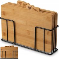ZESTAW DESEK 4 DESKI DO KROJENIA DREWNIANE KUCHENNE BAMBUSOWE STOJAK