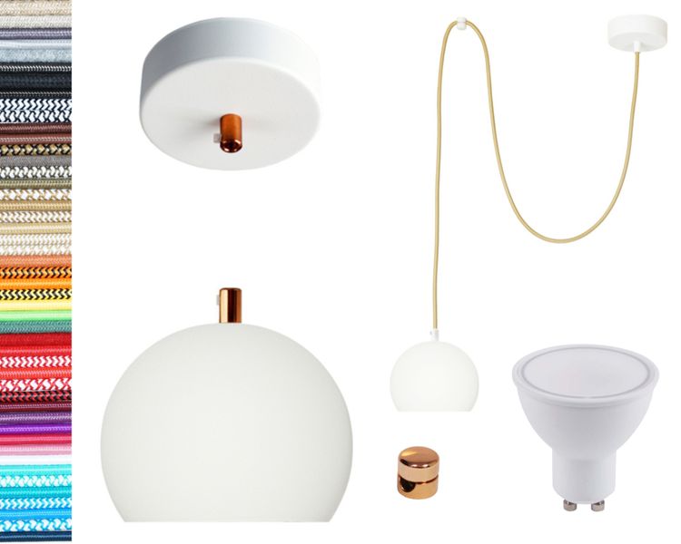 LAMPA wisząca KULA BIAŁA z miedzią pojedyncza 2m zdjęcie 1