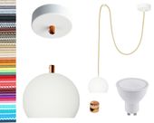 LAMPA wisząca KULA BIAŁA z miedzią pojedyncza 2m