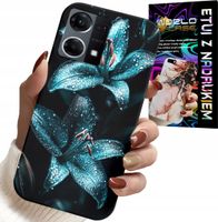 ETUI DO OPPO RENO7 4G - TURKUSOWE LILIE KWIATY OBUDOWA + SZKŁO