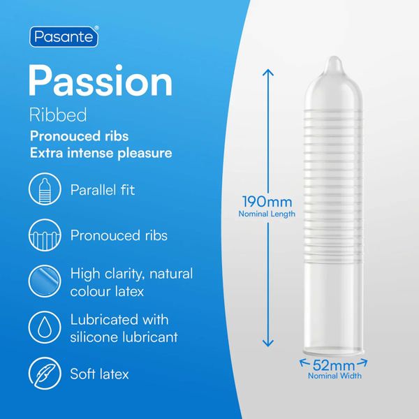 Pasante Ribbed/Passion Condoms Bulk Packs 144 Pcs zdjęcie 4