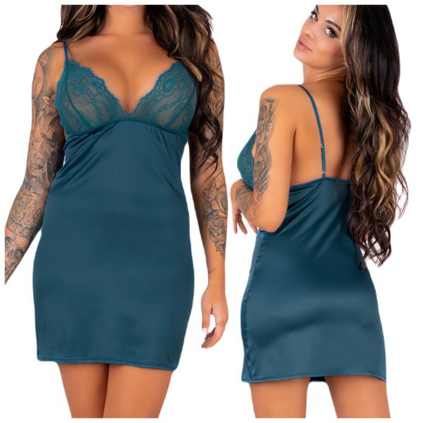 SATYNOWA KOSZULKA NOCNA Z KORONKĄ MORSKI S/M zdjęcie 1