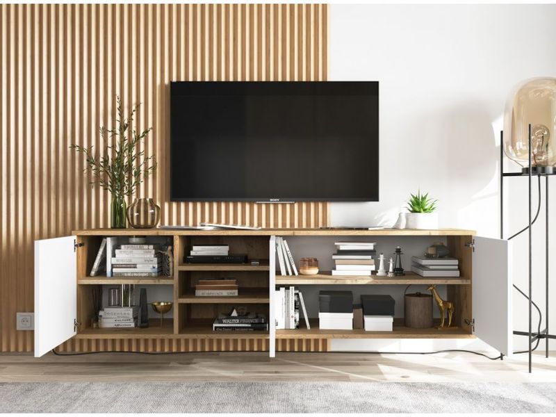 Szafka RTV NILA 2 150 dąb wotan/biała mat zdjęcie 1