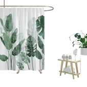 Zasłona Prysznicowa Wodoodporna 180x180cm Biała Liście Tropikalne Poliester