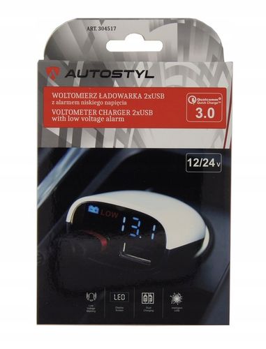 ŁADOWARKA 2xUSB WOLTOMIERZ ALARM NISKIEGO NAPIĘCIA 8-30V 2xUSB 3.4A +ALARM na Arena.pl