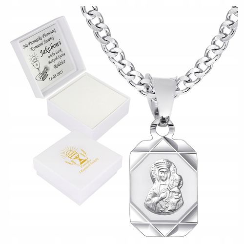 ŁAŃCUSZEK SREBRNY MEDALIK KOMUNIJNY MATKA BOSKA NA KOMUNIĘ NA CHRZEST 50 cm na Arena.pl