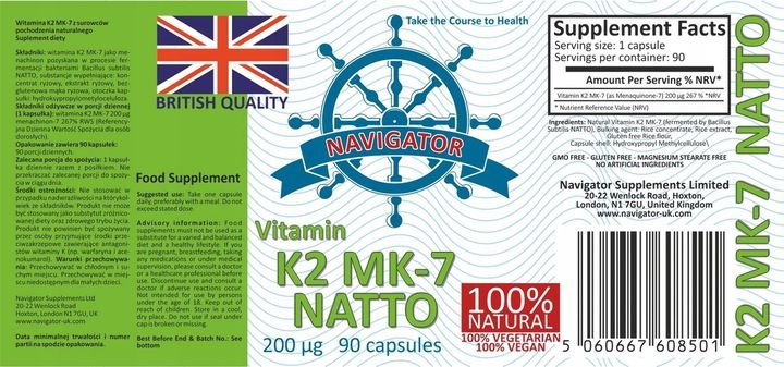Suplement diety Navigator Supplements witamina k2 200 mcg kapsułki 90 szt. zdjęcie 3