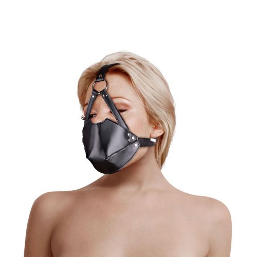 Head Harness With Mouth Cover And Solid Ball Gag - Black na Arena.pl