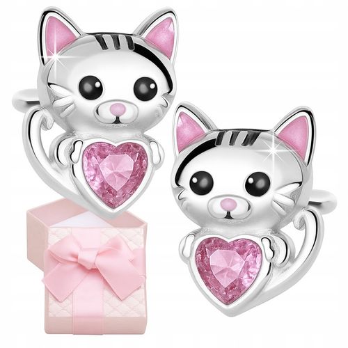 Kolczyki Srebrne Dla Dziewczynki Rodowane Kotki Srebro 925 Sztyfty Serce na Arena.pl