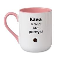 KUBEK "KAWA TO ZAWSZE DOBRY POMYSŁ" Wzór - Elegant Coffee Różowy 330 ml