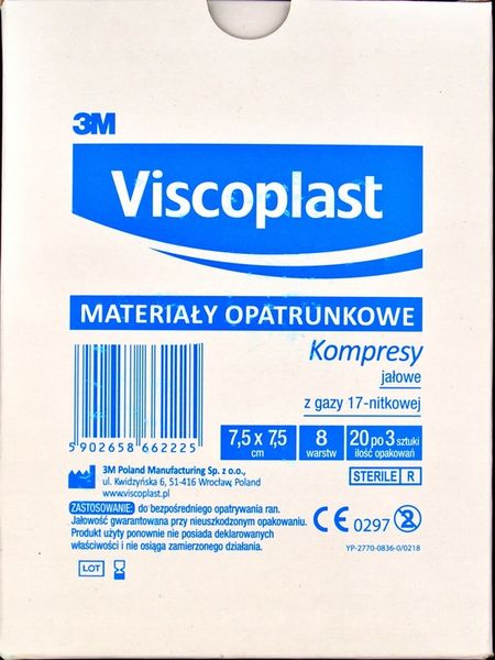 20 SZT VISCOPLAST Jałowe kompresy gazowe 7.5x7.5cm zdjęcie 1