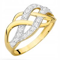 Pleciony ZŁOTY PIERŚCIONEK obrączka z CYRKONIA r20