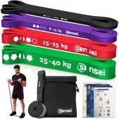 ZESTAW 4 GUM POWER BAND + UCHWYT, Taśmy do Ćwiczeń Oporowych, Podciągania