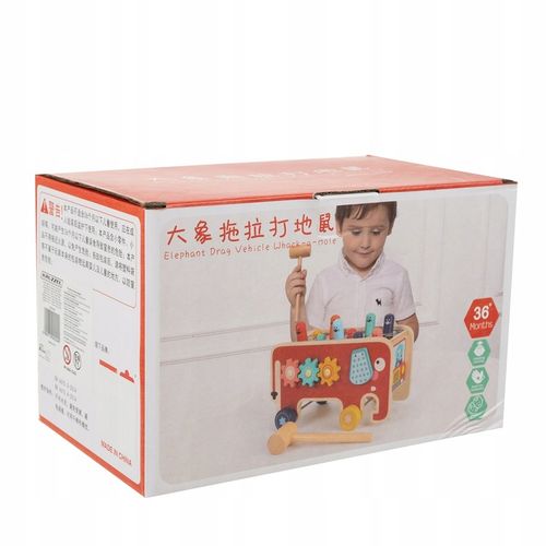 Drewniana Kostka Edukacyjna Słoń Wbijak Młotek Zabawka Prezent dla Dzieci na Arena.pl