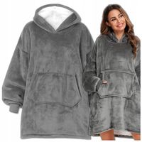 KOC BLUZA OVERSIZE CIEPŁA 2W1 GRUBA FUTRZAK KOCOBLUZA Z KAPTUREM SZARY
