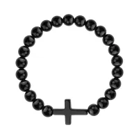 bransoletka męska z czarnym onyksem | krzyżyk - bsni56555